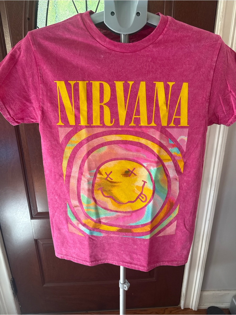 NIRVANA Hot Pink Graphic Tee with Yellow Logo